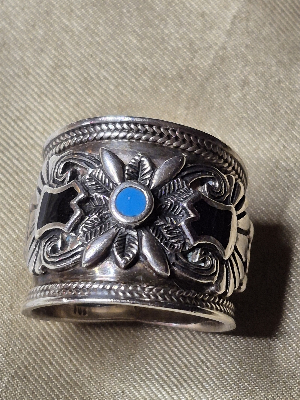 Sterling Silver Floral Turquoise Accent Wide Band Ring - Women's Jewelry